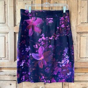 Anne Elisabeth Womens Size 42‎ US 10 PurplePencil Skirt Watercolor Dark Floral